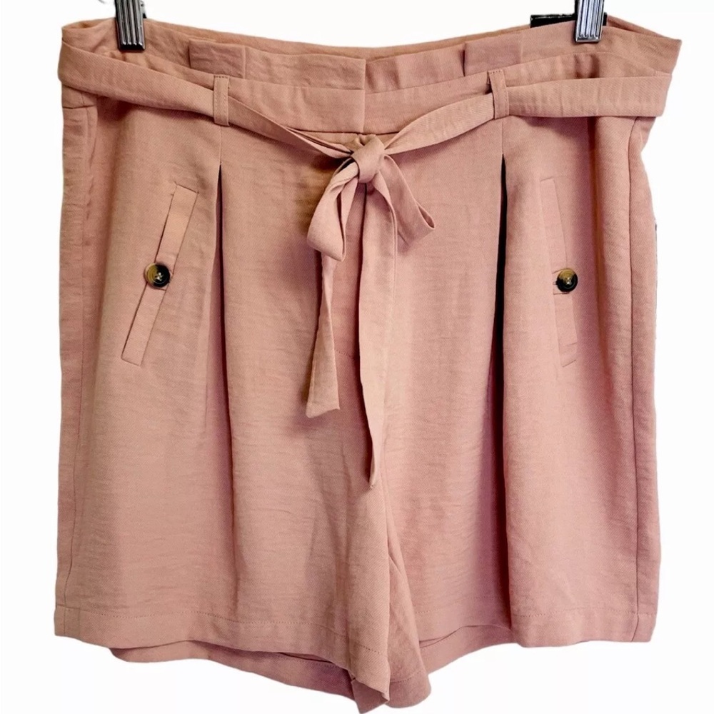 NEW SOHO Apparel Shorts Womens 8 Mauve Pink Zip Tie Pleated Front Faux Pockets